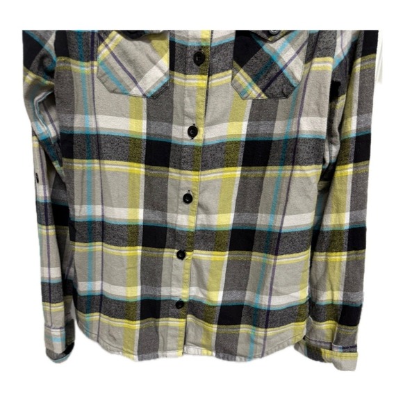 O'Neill Women's Yellow Gray 100% cotton button up flannel long sleeve shirt XL - Picture 3 of 8